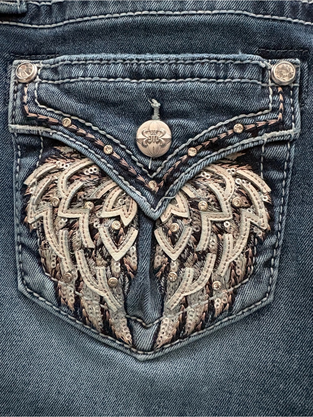 Miss Me Blue Denim Jeans with Decorative Button - Picture 3 of 6